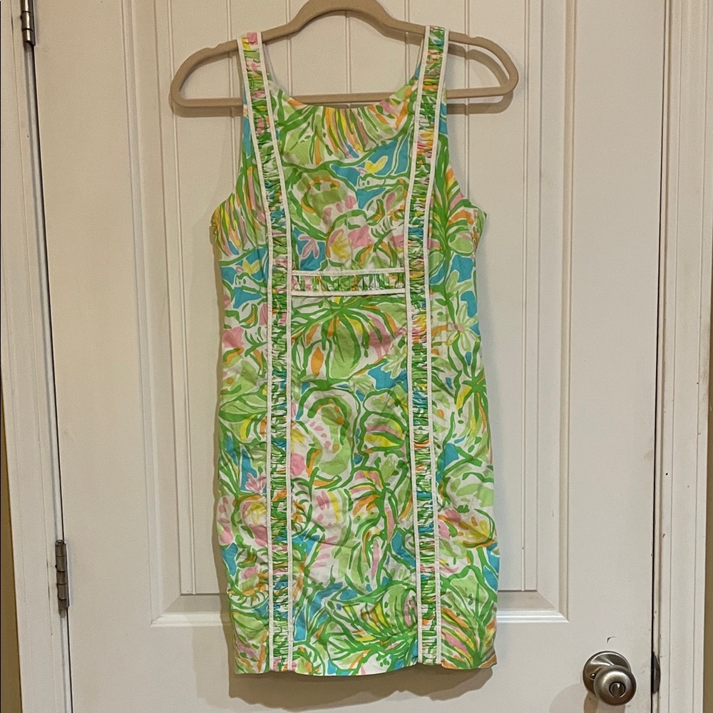 Lilly Pulitzer Green and Pink Leaf Print Dress size 2